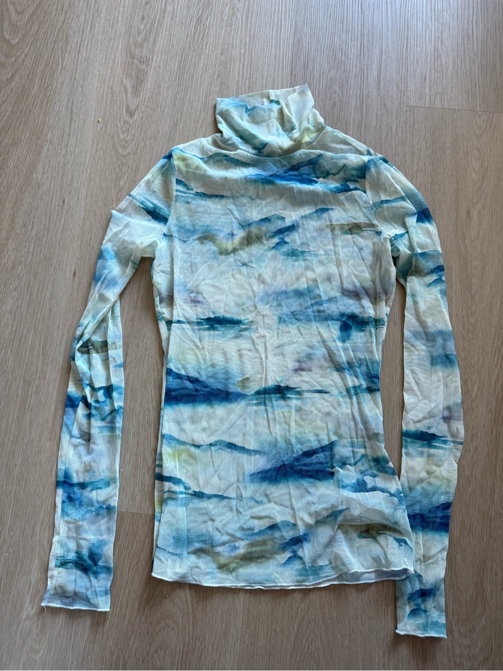 Jonathan Simkhai Blue and Cream Watercolor Turtleneck Long Sleeve Top